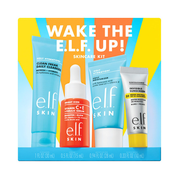 E.L.F. Skin Best & Obsessed Skincare Kit Travel-Size Makeup Remover Sunscreen & Brightening Serums For Glowy Skin Vegan & Cruelty-