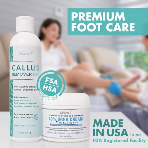 Ebanel Set Of Professional Callus Remover For Feet And Urea Cream 40% Plus Salicylic Acid 2% Heel Foot Callus Remover Gel Exfoliator Dead Skin Cuticle Removal Toenail Softener Keratolytic Pedicure