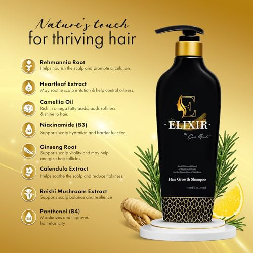 Elixir By Coco March Hair Growth Shampoo - Strengthening Plant-Based Bodyworks - Chemical- For Men And Women - Natural Hair Loss Formula For Thicker Fuller Hair - 16.9 Fl Oz