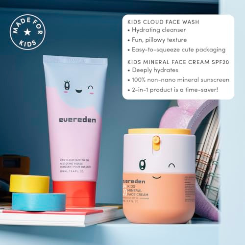 Evereden Kids Happy Morning Duo With Spa Headband For Girls: Clean & Vegan Skin Care For Kids Bundle  Kids Skin Care Cloud Face Wash + Spf 20 Mineral Face Cream  Non-Toxic  Easy-To-Use Skincare For Kids