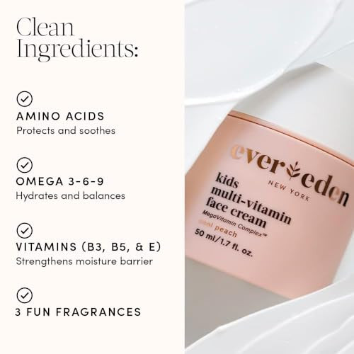Evereden Skin Care For Kids: Melon Juice Cream 1.7 Oz  Multi-Vitamin Face Lotion & Non-Toxic Moisturizer  Adorable Terry Spa & Makeup Headband