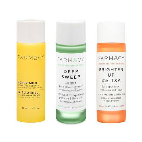 Farmacy Toner Trio Set - Hydrating Essence 3% Txa Brightening 2% Bha Deep Sweep (50Ml) - Exfoliate Brighten & Hydrate With Honey Txa Salicylic Acid & Moringa