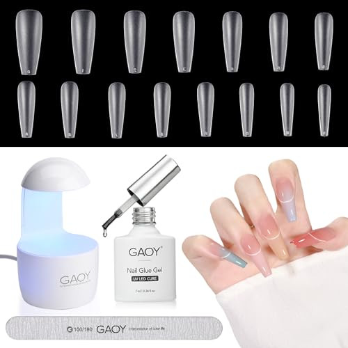 Gaoy Nail Tips And Glue Gel Kit With Mini Uv Light Gel Nail Kit 360Pcs Matte Extra Short Almond For Fast Extension