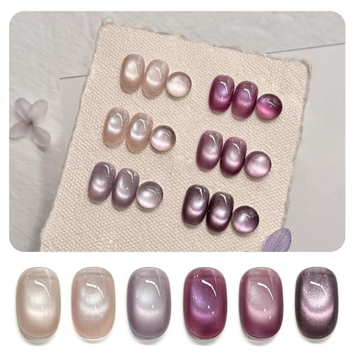 Gaoy Glitter Cat Eye Gel Polish Kit With Magnet 6 Colors Colorful Holographic Nail Polish Set Uv Cure Gel For Diy Manicure At Home