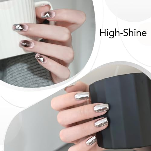 Gaoy Metallic Silver Gel Nail Polish Art Liner 8Ml 3D Mirror Chrome Effect Color Nail Paint Design With Thin Brush Uv Light Cure For Diy Manicure At Home