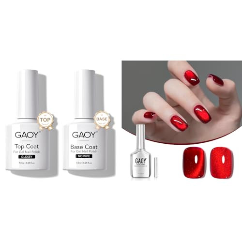 Gaoy Red Cat Eye Gel Nail Polish And Gel Top Coat And Base Coat Set