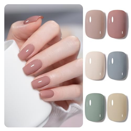 Gaoy Nude Brown Gel Nail Polish Set 6 Colors Beige Chocolate Caramel Uv Cure Gel For Diy Manicure At Home