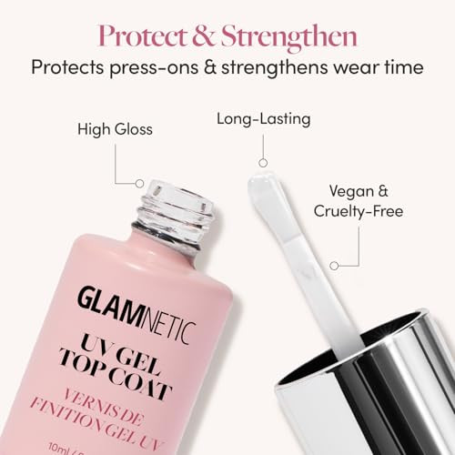 Glamnetic Uv Gel Clear Top Coat  High-Gloss Finish  No-Wipe Formula  Works On Press-Ons & Polish  Led Uv Curable  0.33 Fl. Oz.