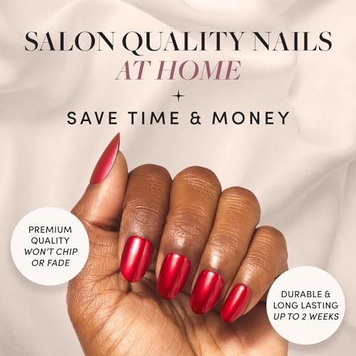 Glamnetic Press On Nails & Toenails - Cherry Glaze  Short Round Bright Cherry Red Nails With A Glaze Finish  15 Sizes - 30 Nail Kit With Glue & 16 Sizes - 32 Toe Nail Kit With Glue