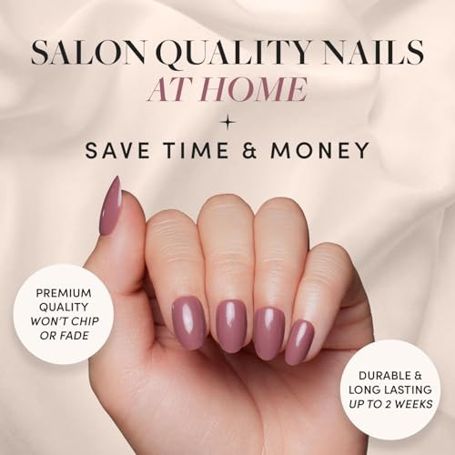 Glamnetic Press On Nails & Brush On Nail Glue Bundle - Fall Mauve  Opaque Muted Blush Mauve Short Oval False Nails Reusable  Super Strong Nail Glue  Mess- Durable & Long-Lasting