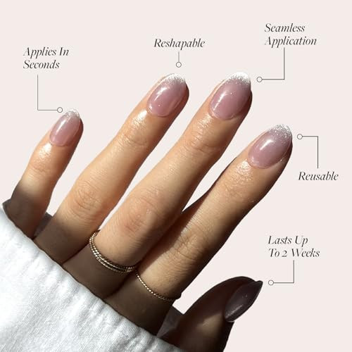 Glamnetic Press-On Nails Bundle - Fairy Dust & La Perle  Short Oval Beige-Pink Nails With A Velvet Metallic Finish  Short Squoval French Tip False Nails With A Glossy Finish  Reusable Nail Kits