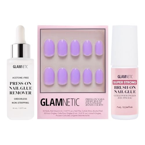 Glamnetic Press-On Nails - Lilac  Opaque Light Pastel Purple Round Nails  12 Sizes - 30 Nail Kit With Glue And Remover