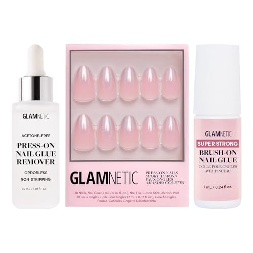 Glamnetic Press-On Nails - Winter Storm  Semi-Transparent Short Almond Nails  15 Sizes - 30 Nail Kit With Glue And Remover