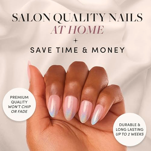 Glamnetic Press-On Nails - Winter Storm  Semi-Transparent Short Almond Nails  15 Sizes - 30 Nail Kit With Glue And Remover
