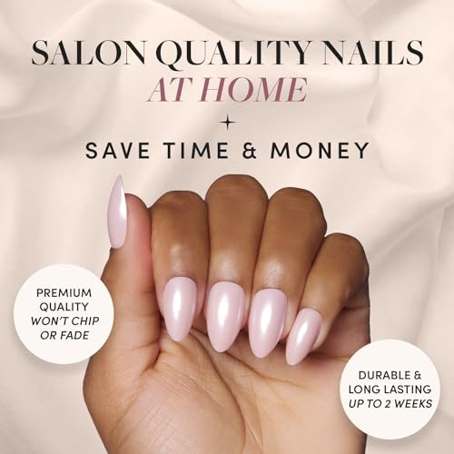 Glamnetic Press On Nails & Brush On Nail Glue Bundle - First Kiss  Glazed Short Almond Neutral Pink Nails Reusable  15 Sizes - 30 Nail Kit With Glue