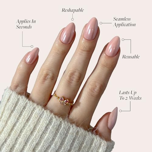 Glamnetic Press-On Nails Bundle - First Kiss & Blushing Aura  Glazed Short Almond Neutral Pink Nails  Short Almond Pink Fake Nails With Ombre  Reusable Salon-Quality Nail Kits