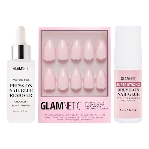 Glamnetic Press-On Nails - Ballet Pink  Opaque Light Blush Pink Short Almond False Nails  15 Sizes - 30 Nail Kit With Glue And Remover