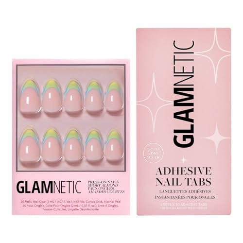 Glamnetic Press-On Nails & Adhesive Nail Tabs - St. Barths  Ombre French Tip Short Almond Nails  15 Sizes - 30 Nail Kit With Adhesive Tabs