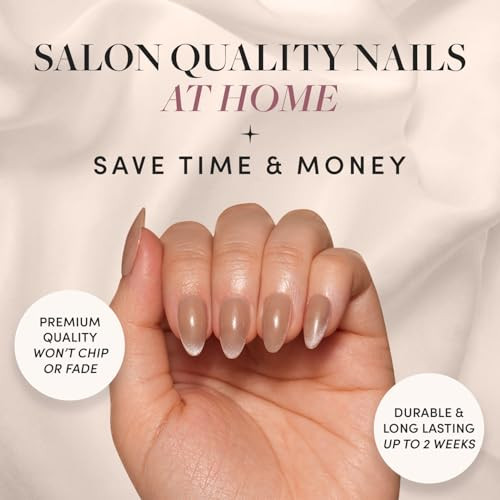 Glamnetic Press-On Nails & Adhesive Nail Tabs - Honey Bun  Nude Velvet Sparkly Short Almond Fake Nails  15 Sizes - 30 Nail Kit With Adhesive Tabs
