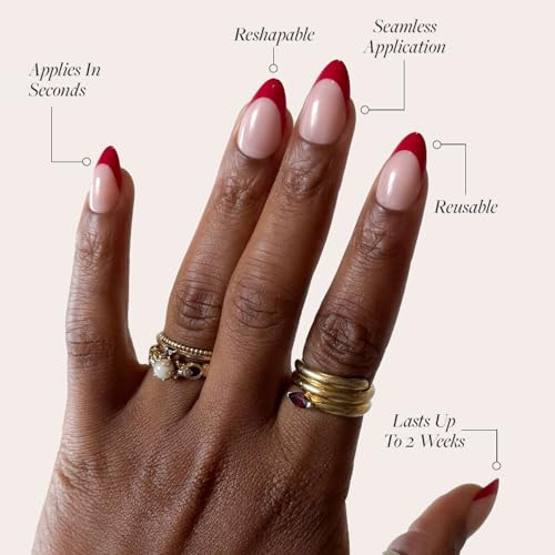 Glamnetic Press-On Nails Bundle - Rose Garden & Goal Digger  Semi-Transparent Red French Tip Short Almond False Nails  Natural Short Round Fake Nails With Gold Foil  Reusable Salon-Quality Nail Ki