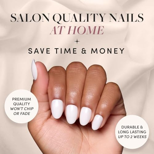 Glamnetic Press-On Nails - White Swan  Opaque Classic Off White Short Oval False Nails  15 Sizes - 30 Nail Kit With Glue And Remover