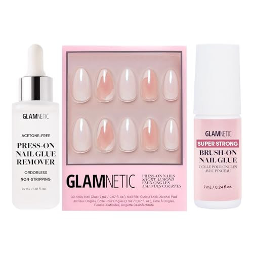 Glamnetic Press-On Nails - Lovey Dovey  Short Almond Fake Nails With Abstract Accents  15 Sizes - 30 Nail Kit With Glue And Remover