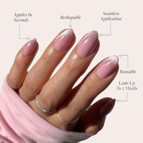 Glamnetic Press-On Nails & Adhesive Nail Tabs - Lovers Blush  Pink Short Almond Fake Nails With Glossy Velvet Finish  15 Sizes - 30 Nail Kit With Adhesive Tabs