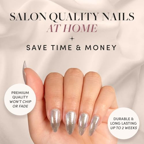 Glamnetic Press-On Nails Bundle - Stardust & Fairy Dust  Short Oval Glossy Light Yellow Fake Nails  Short Oval Beige-Pink False Nails With A Metallic Finish  Reusable Salon-Quality Nail Kits