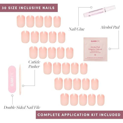 Glamnetic Press-On Nails Bundle - French Peach Think Pink & Fall Mauve  Super Round Fake Nails With Peach French Tips  Light Pastel Pink Oval Fake Nails  Muted Blush Mauve Short Oval N