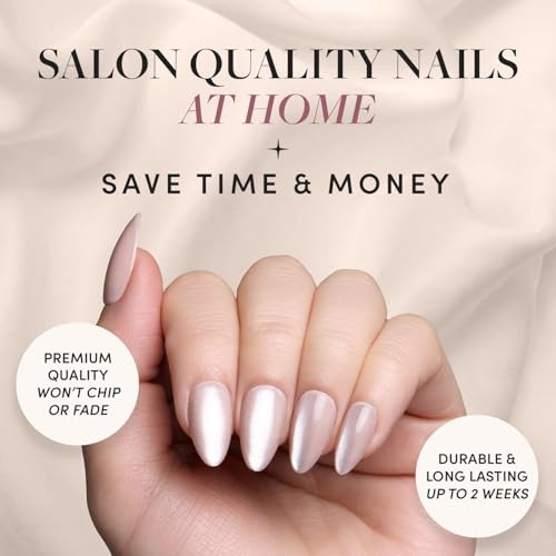 Glamnetic Press-On Nails Bundle - The Vow & Goal Digger  Short Almond Nude Fake Nails With A Glossy Velvet Finish  Natural Short Round False Nails With Gold Foil  Reusable Salon-Quality Nail Kits