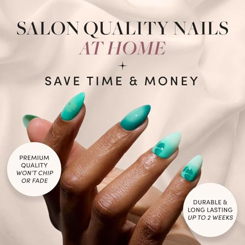 Glamnetic Press-On Nails Bundle - Siren Green & Confetti  Short Almond Aquamarine Fake Nails With Tropical Flowers  Glossy Short Almond Pastel French Tip Nails  Reusable Salon-Quality Nail Kits