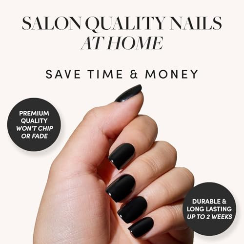 Glamnetic Press-On Nails Bundle - Jet Black & Burgundy Chrome  Short Squoval Black Fake Nails With A Glossy Finish  Short Almond Fake Nails With A Metallic Chrome Finish  Durable Salon-Quality Nai