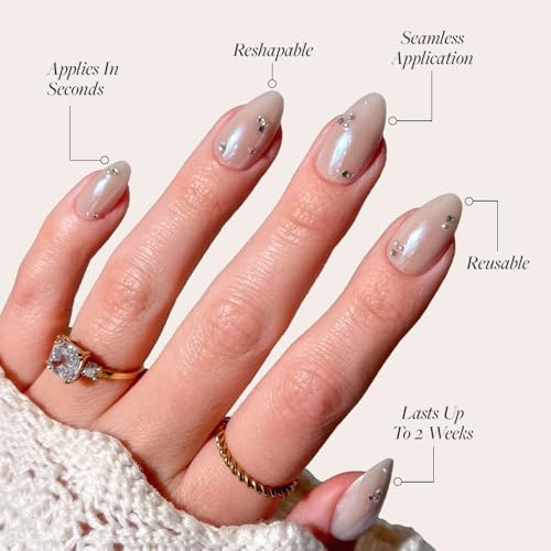 Glamnetic Press-On Nails Bundle - First Dance & Hailey  Short Almond Fake Nails With 3D Gemstones  Glazed Short Almond False Nails  Reusable Salon-Quality Nail Kits