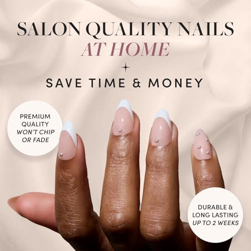 Glamnetic X Glamzilla Press-On Nails Bundle - Always & Forever & Goal Digger  Short Almond French Tip Fake Nails With 3D Pearls  Natural Short Round False Nails With Gold Foil  Salon-Quality Nail K