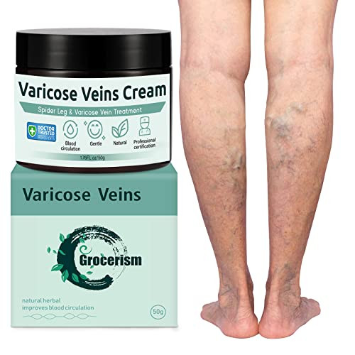 Grocerism Varicose Veins Cream, Soothing Leg Cream Treatment for Spider Veins Improve Blood Circulation Strengthen Capillary Tired and Heavy Legs Healing Natural Oils Formula 1.76 fl oz