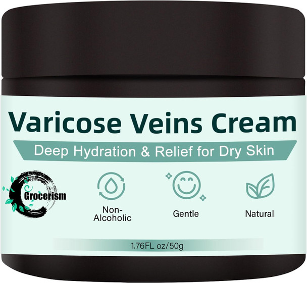 Grocerism Varicose Veins Cream, Soothing Leg Cream Treatment for Spider Veins Improve Blood Circulation Strengthen Capillary Tired and Heavy Legs Healing Natural Oils Formula 1.76 fl oz
