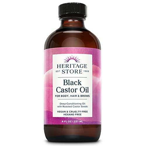 Heritage Store Black Castor Oil Nourishing Hair Treatment - Deep Hydration For Hair Care Skin Care Lashes And Brows - Great For Locs And Natural Hair Traditionally Roasted Vegan Hexane  8Oz