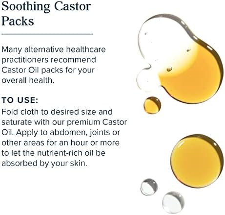 Heritage Store Castor Oil Pack - Soothing Heat Compress For Abdomen Joints Overall Health 16Oz Cold-Pressed Vegan Castor Oil Reusable 12X27 In. Wool Flannel Cloth 60-Day  Cruelty