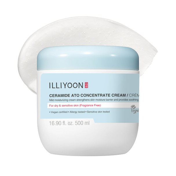 Illiyoon Ceramide Ato Concentrate Cream  Moisturizer For Dry & Sensitive Skin 100Hr Lasting Hydration For Face & Body Gentle For Infants Moisture Barrier Repair Vegan  6.76 Fl.Oz.