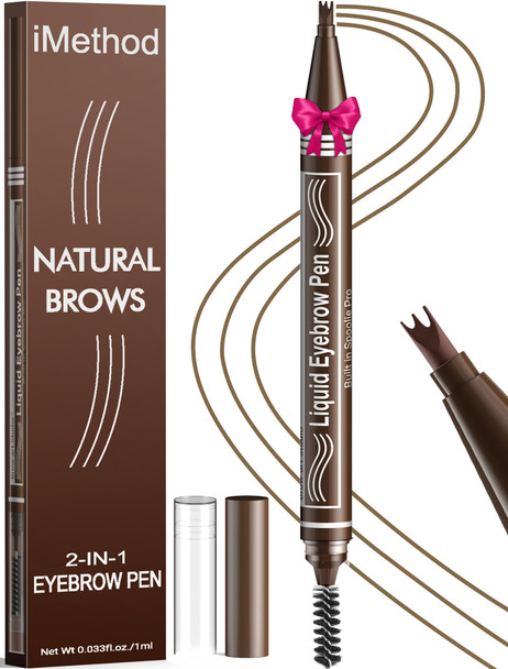 Imethod Microblading Eyebrow Pen - Eyebrow Pencil 2-In-1 Dual-Ended Eye Brow Pencils For Women With 3-Fork-Tip And Spoolie Brush Create Natural Hair-Like Defined Brows Last All-Day Black