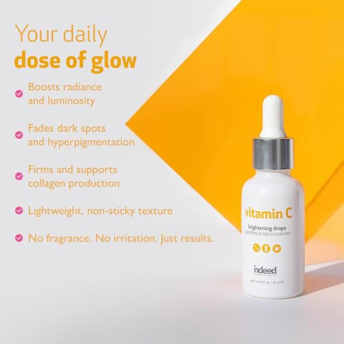 Indeed Labs Vitamin C Brightening Drops  Lightweight Vitamin C Facial Serum  Encapsulated Ascorbic Acid For 15X Absorption  With Moisturizing Tamarind Seed Extract & Biosaccharide Gum-1 (1 Fl Oz)
