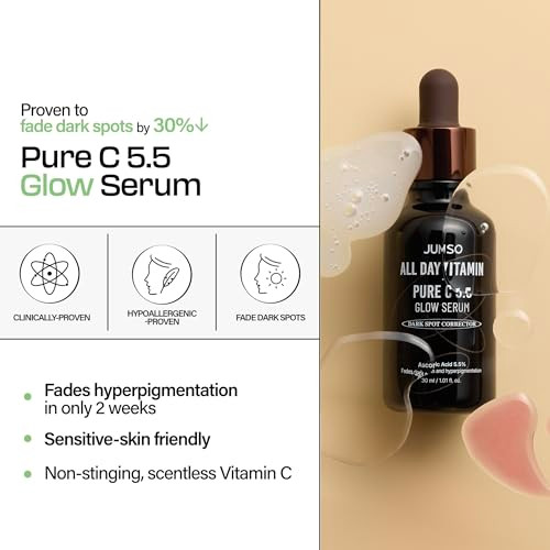 Jumiso All Day Vitamin Pure C 5.5 Glow Serum - L-Ascorbic Acid Alpha-Arbutin Aronia Extract Improves Pigmentation Hyperpigmentation - Korean Skincare Dermatologist Tested Sensitive Skin 1.01 Fl.Oz.