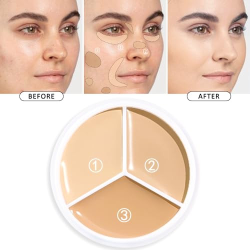 Kaely Tri Color Pot Concealer Full Coverage Under Eye Brightener Color Correcting Concealer For Dark Circles Foundation Contour Face Makeup Palette Eye Ring Corrector De Ojeras 01