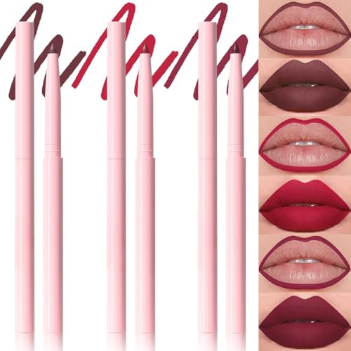 Kaely Matte Velvet Lip Liner Pencils Retractable For Shaping & Sculpting Lips Coffee Lip Pencils For Women Long Lasting Waterproof Rich Lip Colors Liner Crayon Lipstick Delineador De Labios 10
