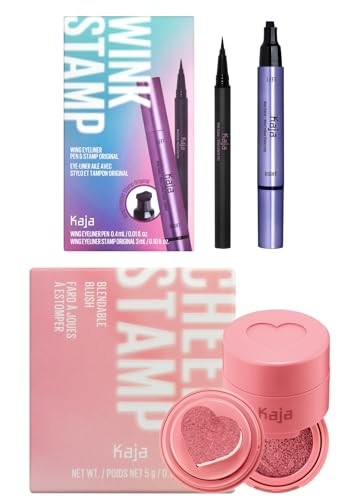 Kaja Winged Eyeliner & Pen - Wink Stamp + Blush - Cheeky Stamp 01 Coy 0.17 Oz Bundle