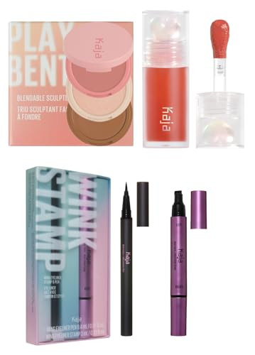 Kaja Winged Eyeliner & Pen - Wink Stamp 3-In-1 Blendable Sculpting Trio - Play Bento 01 Butter Up Juicy Glass Lip Plumping Oil 06 Apple Cider Bundle
