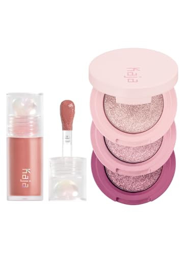 Kaja Juicy Glass Lip Oil 07 Fig Smoothie + Beauty Bento Collection - Bouncy Eyeshadow Trio 01 Rosewater 0.03 Oz Bundle