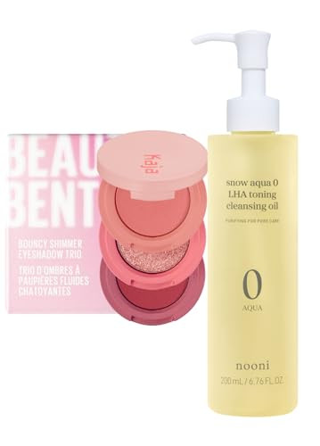 Kaja Eye Bento Collection - Bouncy Eyeshadow Trio 17 Mauve Bouquet + Nooni Cleansing Oil - Snow Aqua 0 Lha Toning Pore Care Korean Facial Oil Cleanser 6.76 Fl.Oz Bundle