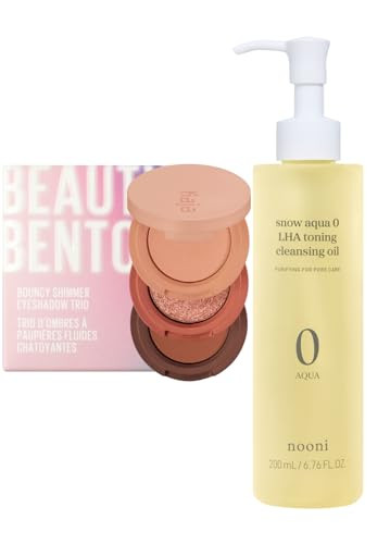 Kaja Beauty Bento Collection - Bouncy Eyeshadow Trio 10 Spiked Ginger 0.03 Oz + Nooni Cleansing Oil - Snow Aqua 0 Lha Toning Pore Care Korean Facial Oil Cleanser 6.76 Fl.Oz Bundle