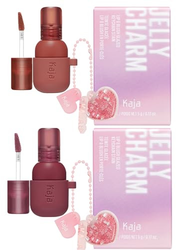 Kaja Lip & Blush Glazed Keychain Stain - Jelly Charm 05 Peach Fizz + Lip & Blush Glazed Keychain Stain - Jelly Charm 04 Fig Soda Bundle